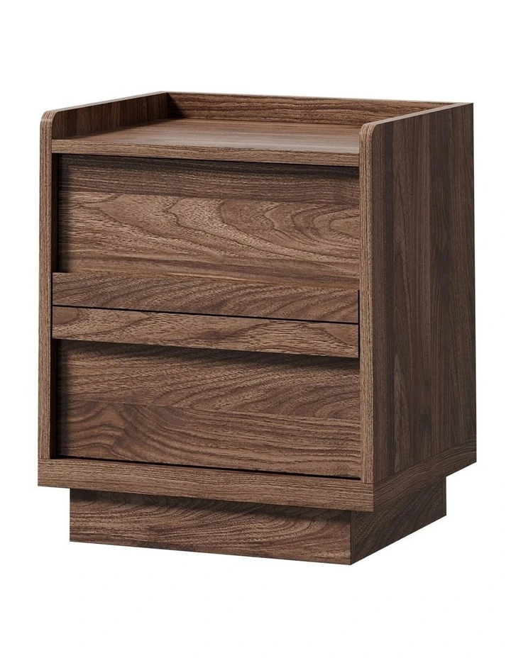 Oikiture Walnut Bedside Table 2 Pull-Out Drawers Handle-Free Side End Modern image 1