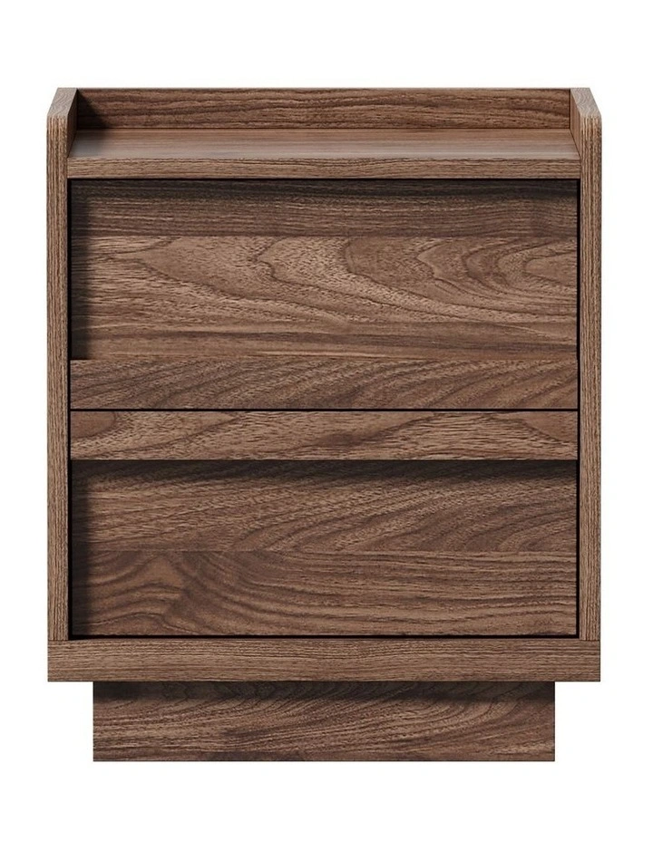 Oikiture Walnut Bedside Table 2 Pull-Out Drawers Handle-Free Side End Modern image 2