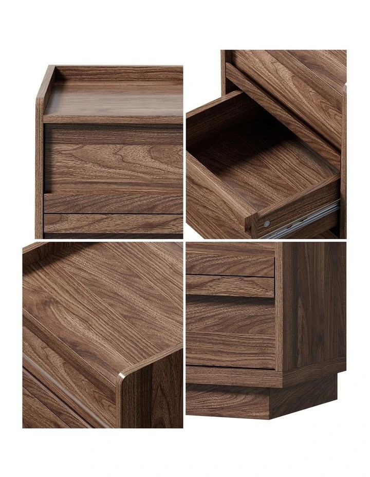 Oikiture Walnut Bedside Table 2 Pull-Out Drawers Handle-Free Side End Modern image 6