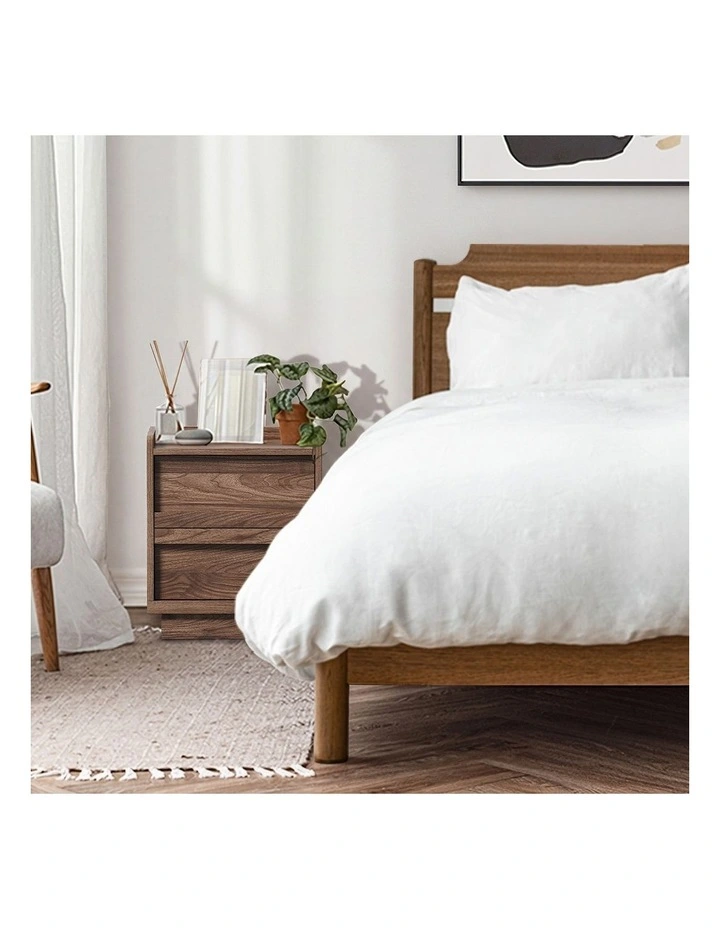 Oikiture Walnut Bedside Table 2 Pull-Out Drawers Handle-Free Side End Modern image 7