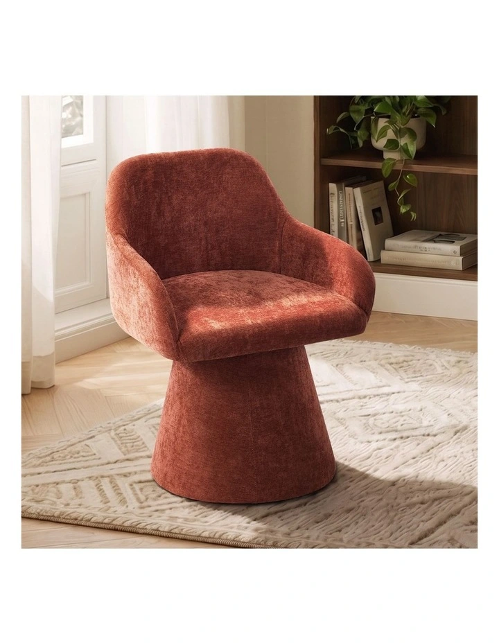 Oikiture Dining Chair Swivel Armchair Lounge Accent Chairs Polyester Linen Red image 4