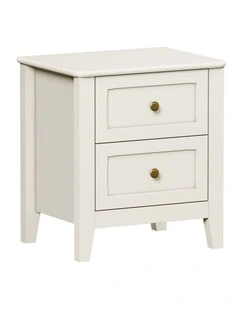 Oikiture Bedside Table 2 Drawers Round Gold Knob Bedroom Storage Off White