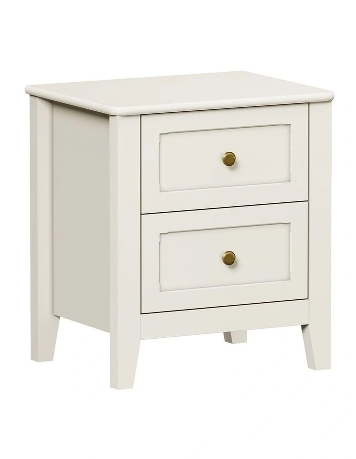 Oikiture Bedside Table 2 Drawers Round Gold Knob Bedroom Storage Off White image 1
