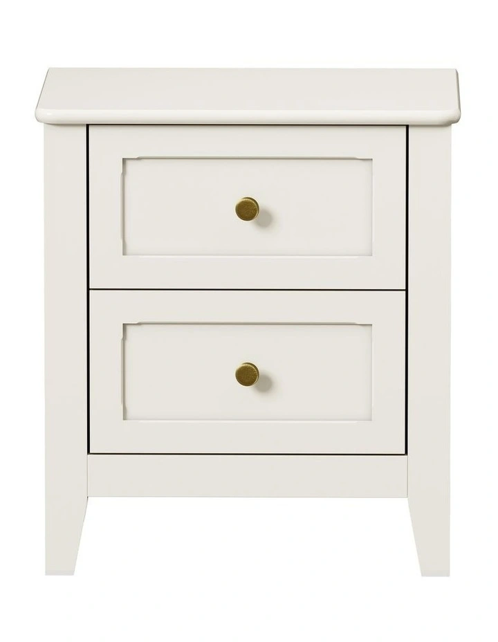 Oikiture Bedside Table 2 Drawers Round Gold Knob Bedroom Storage Off White image 2