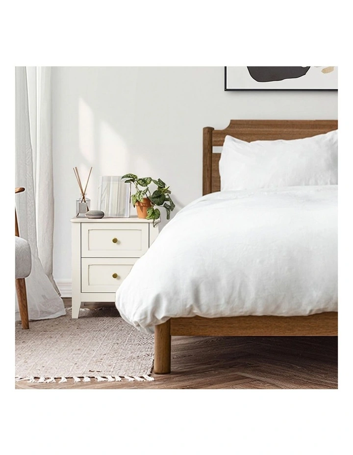 Oikiture Bedside Table 2 Drawers Round Gold Knob Bedroom Storage Off White image 7