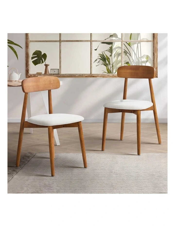 Oikiture 2x Dining Chairs Kitchen Chair PU Leather Lounge Beige&Walunt image 4