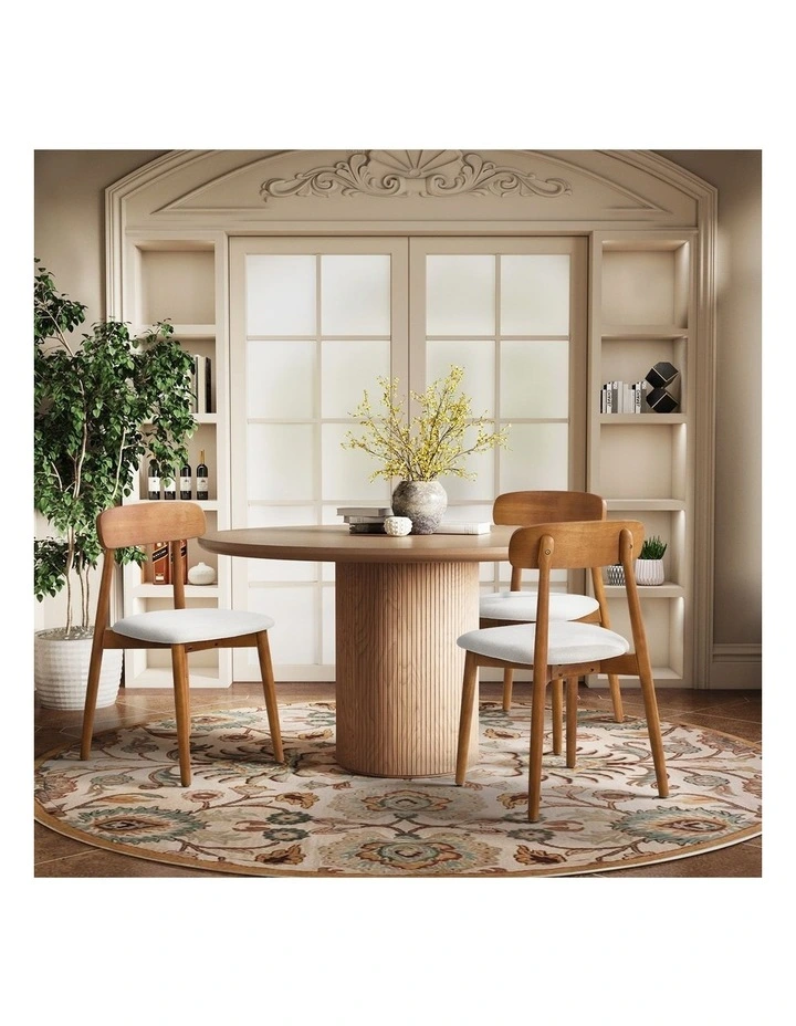 Oikiture 2x Dining Chairs Kitchen Chair PU Leather Lounge Beige&Walunt image 5
