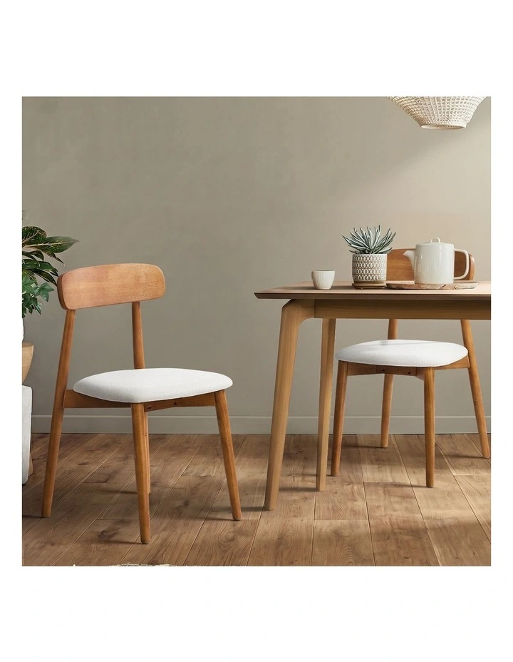 Oikiture 2x Dining Chairs Kitchen Chair PU Leather Lounge Beige&Walunt image 6