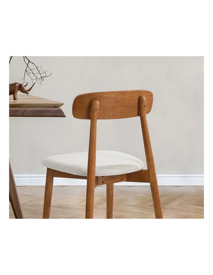 Oikiture 2x Dining Chairs Kitchen Chair PU Leather Lounge Beige&Walunt image 7
