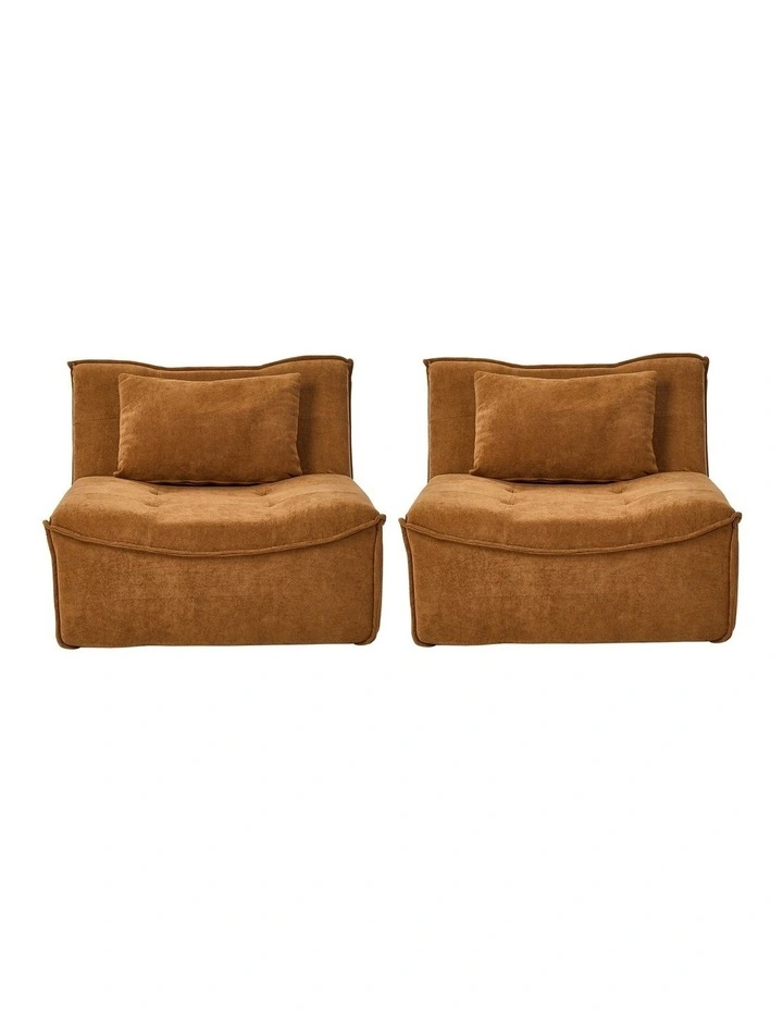 Oikiture 2x Accent Chair Lazy Sofa Floor Couch Leisure Lounge Foam Pouffe Brown image 2