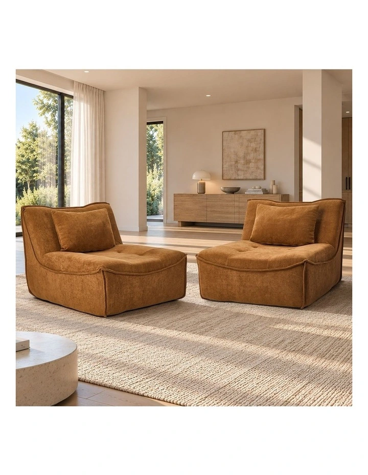 Oikiture 2x Accent Chair Lazy Sofa Floor Couch Leisure Lounge Foam Pouffe Brown image 4