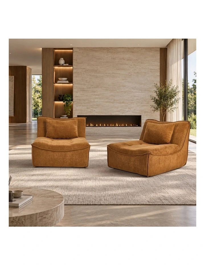Oikiture 2x Accent Chair Lazy Sofa Floor Couch Leisure Lounge Foam Pouffe Brown image 5