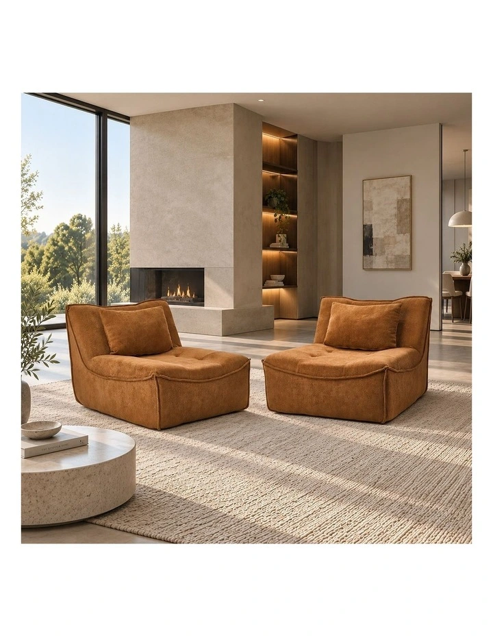 Oikiture 2x Accent Chair Lazy Sofa Floor Couch Leisure Lounge Foam Pouffe Brown image 6