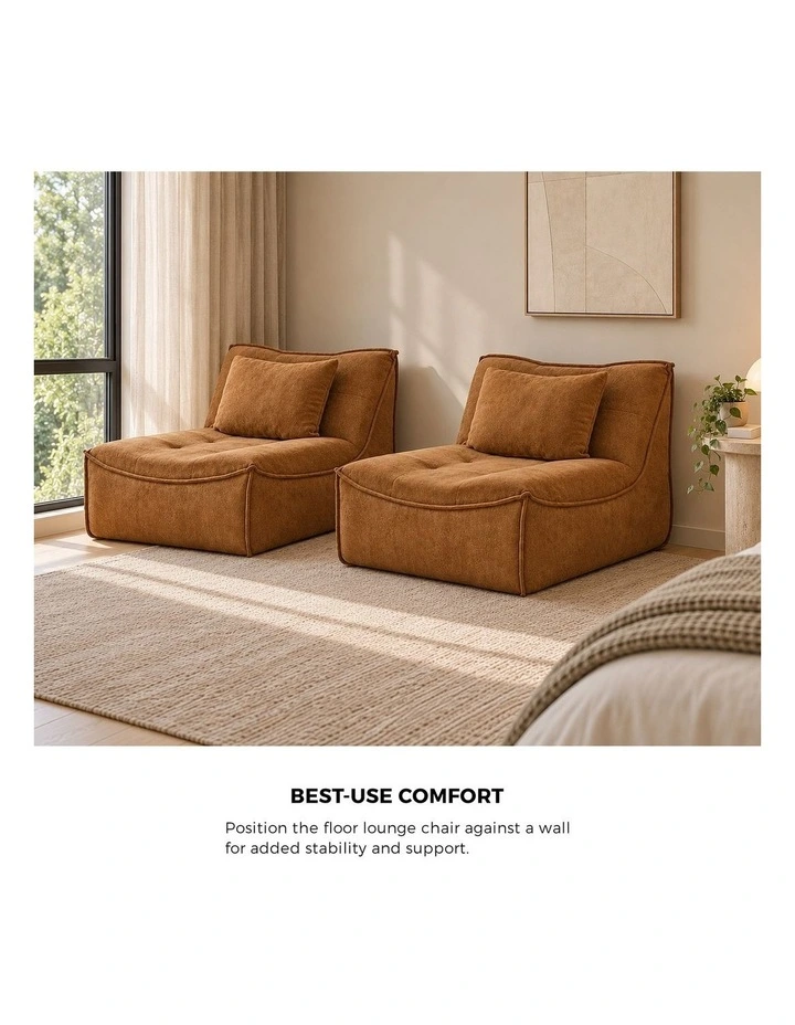 Oikiture 2x Accent Chair Lazy Sofa Floor Couch Leisure Lounge Foam Pouffe Brown image 7