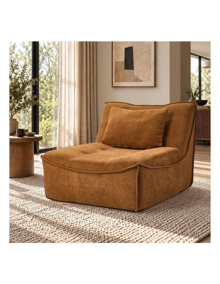 Oikiture Accent Chair Lazy Sofa Floor Couch Leisure Lounge Foam Pouffe Brown image 4