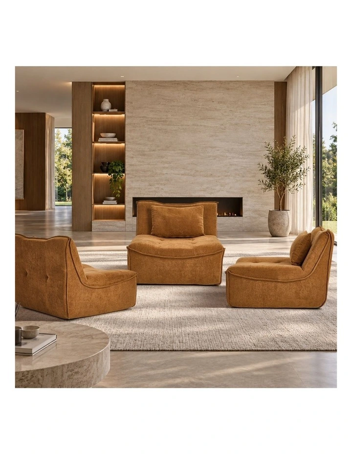 Oikiture Accent Chair Lazy Sofa Floor Couch Leisure Lounge Foam Pouffe Brown image 5