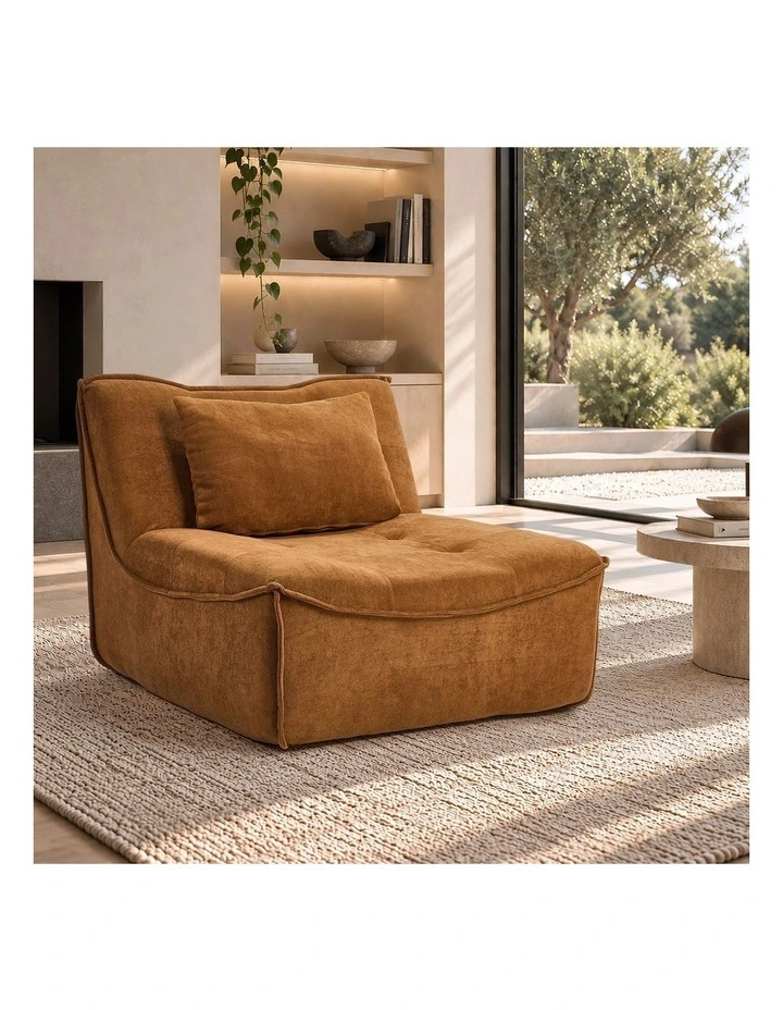 Oikiture Accent Chair Lazy Sofa Floor Couch Leisure Lounge Foam Pouffe Brown image 6