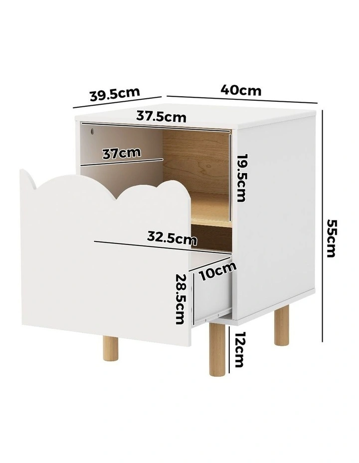 Oikiture Bedside Table Single Drawer Nightstand Kids Bedroom Storage White image 3