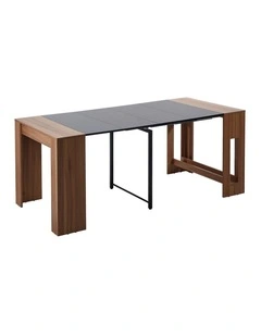 Oikiture 180cm Extendable Dining Table Wooden Kitchen Furniture Walunt&Black