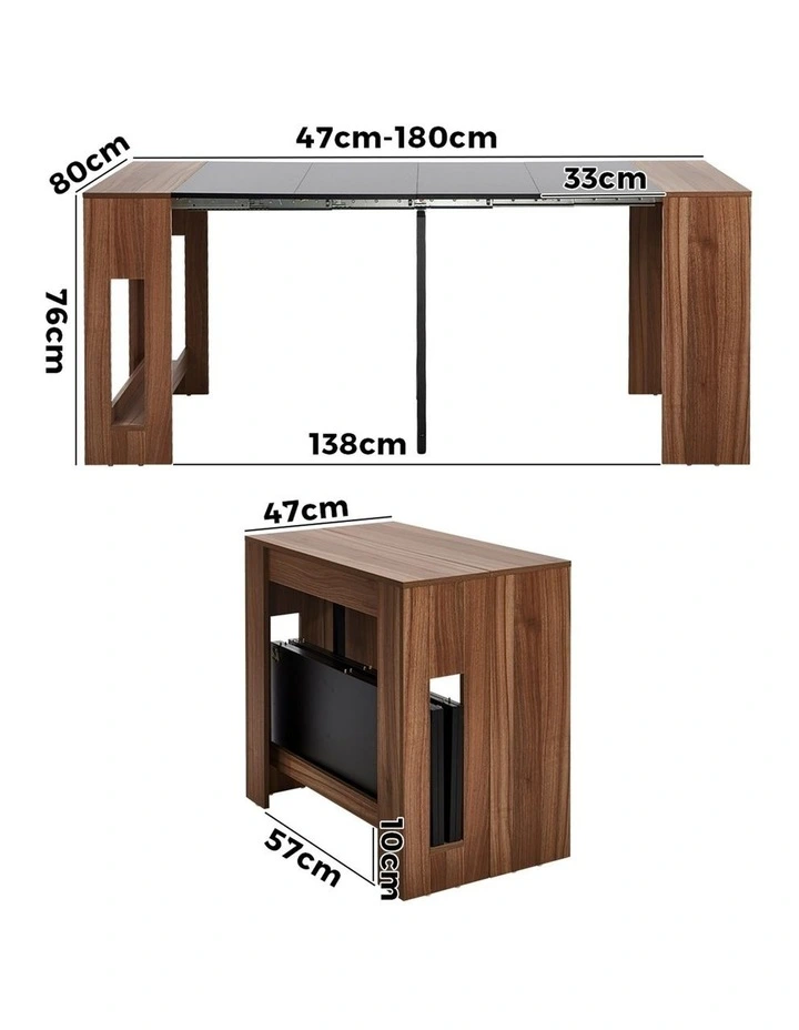 Oikiture 180cm Extendable Dining Table Wooden Kitchen Furniture Walunt&Black image 3