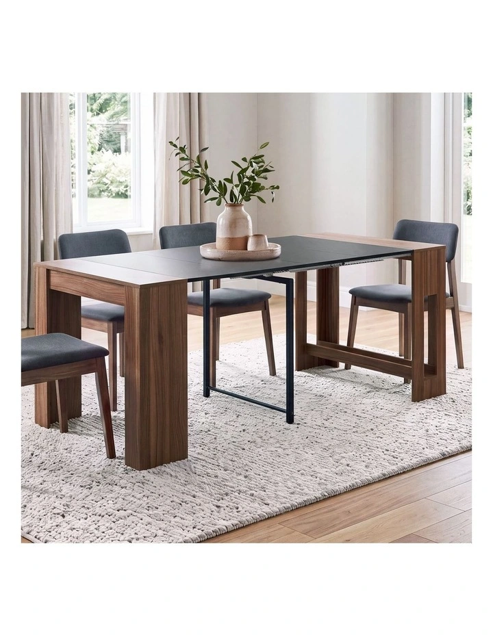 Oikiture 180cm Extendable Dining Table Wooden Kitchen Furniture Walunt&Black image 4