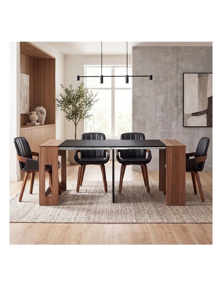 Oikiture 180cm Extendable Dining Table Wooden Kitchen Furniture Walunt&Black image 5