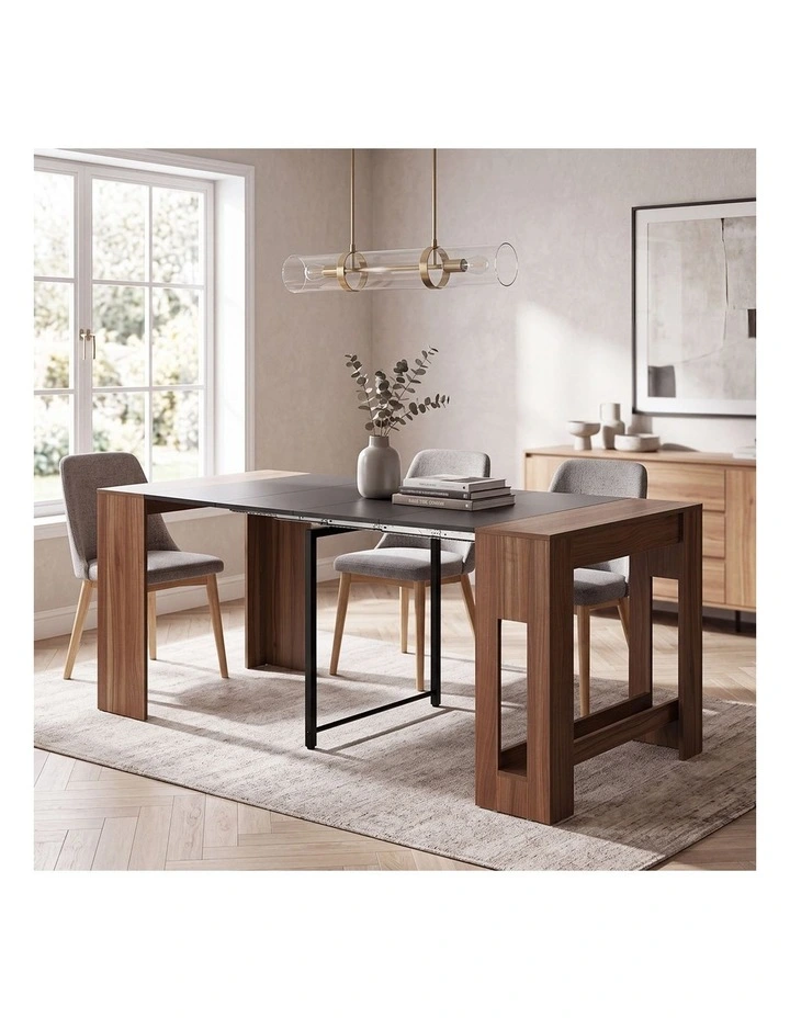 Oikiture 180cm Extendable Dining Table Wooden Kitchen Furniture Walunt&Black image 6