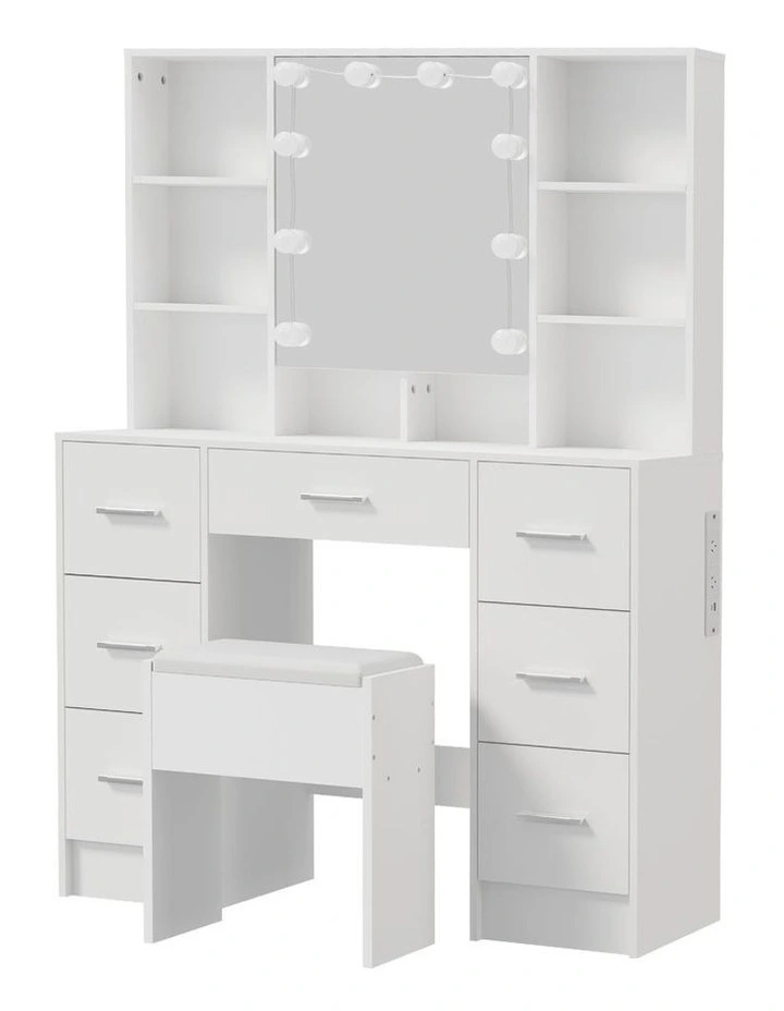 Oikiture Dressing Table Set 10 LED Bulbs Hidden Shelves 7 Drawers Vanity Desk White image 1