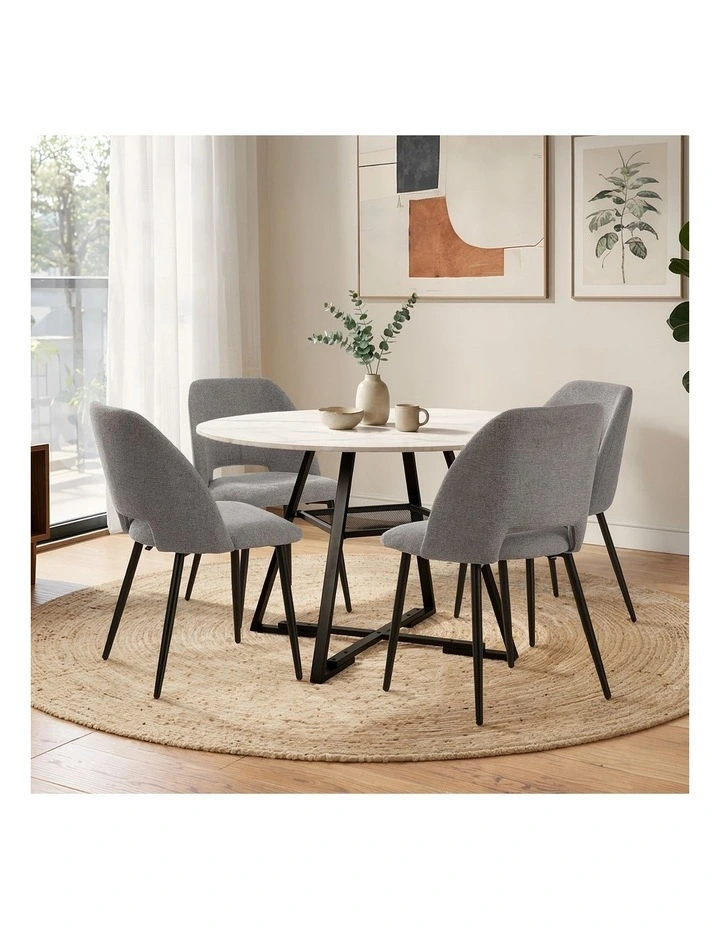 Oikiture 5PCS Dining Table Set Round Marble-Look Table and Chairs Grey Fabric image 5