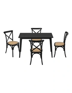 Oikiture 5PCS Dining Table Set Rectangle Table and Rubberwood Dining Chairs