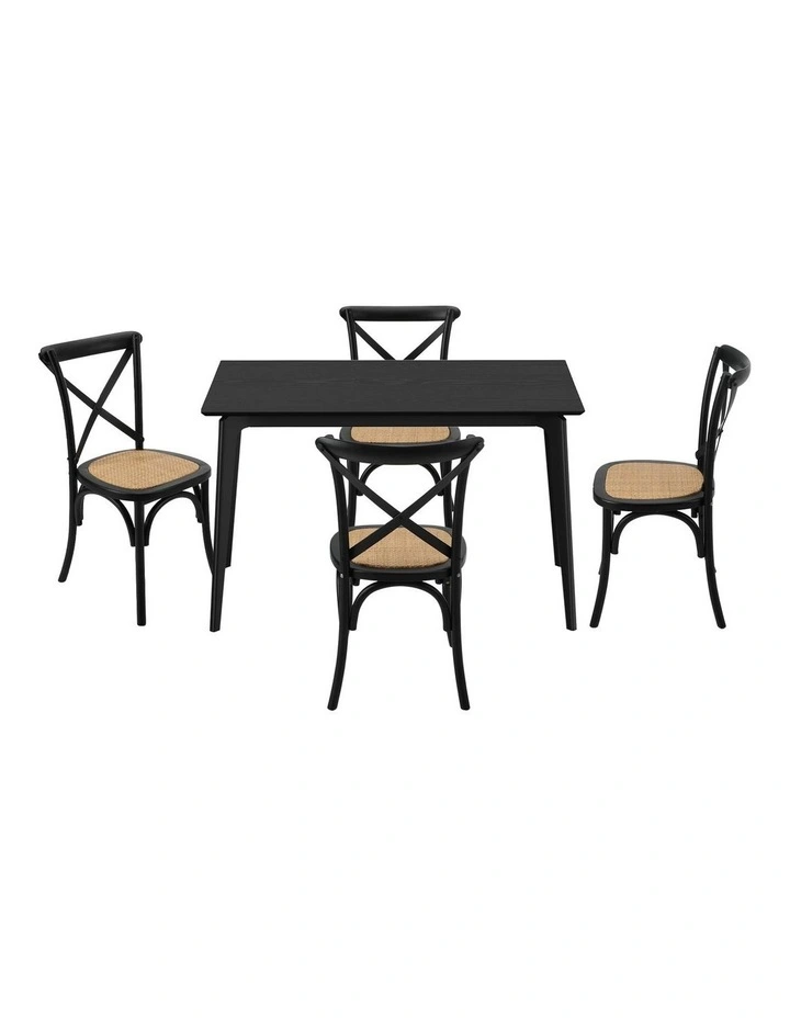 Oikiture 5PCS Dining Table Set Rectangle Table and Rubberwood Dining Chairs image 1
