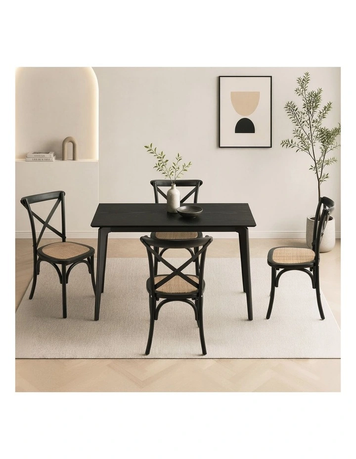 Oikiture 5PCS Dining Table Set Rectangle Table and Rubberwood Dining Chairs image 4