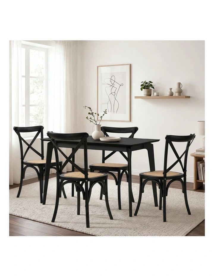Oikiture 5PCS Dining Table Set Rectangle Table and Rubberwood Dining Chairs image 6