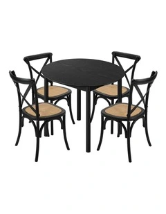 Oikiture 5PCS Dining Table Set 100cm Round Table and Rubberwood Dining Chairs