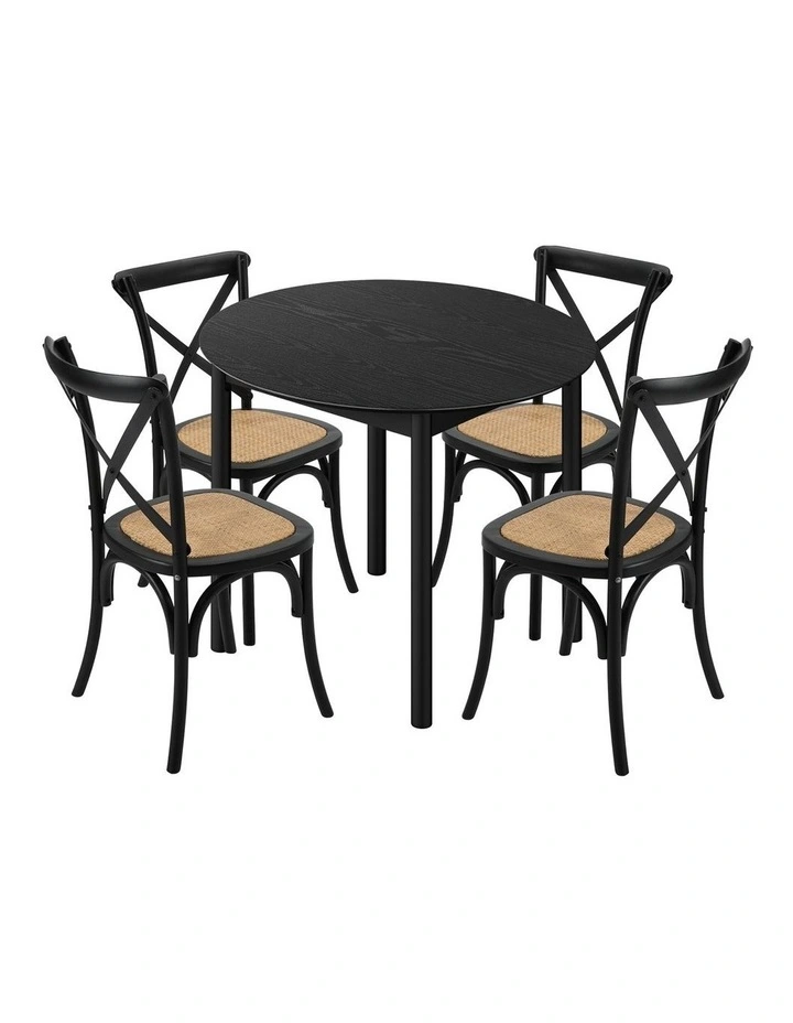 Oikiture 5PCS Dining Table Set 100cm Round Table and Rubberwood Dining Chairs image 1