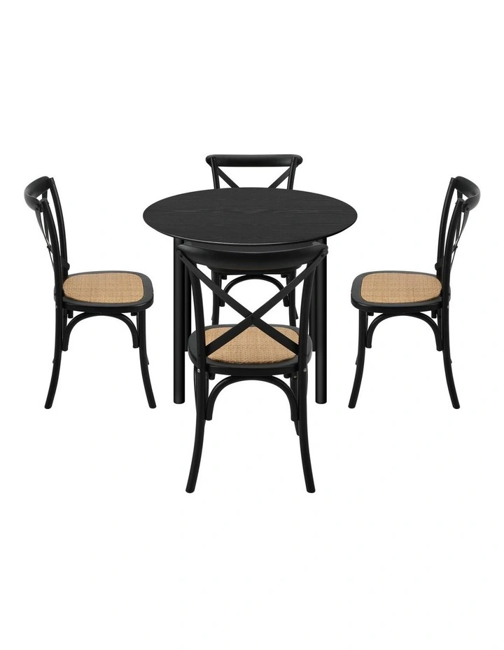 Oikiture 5PCS Dining Table Set 100cm Round Table and Rubberwood Dining Chairs image 2