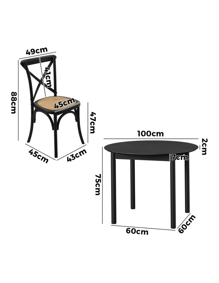 Oikiture 5PCS Dining Table Set 100cm Round Table and Rubberwood Dining Chairs image 3