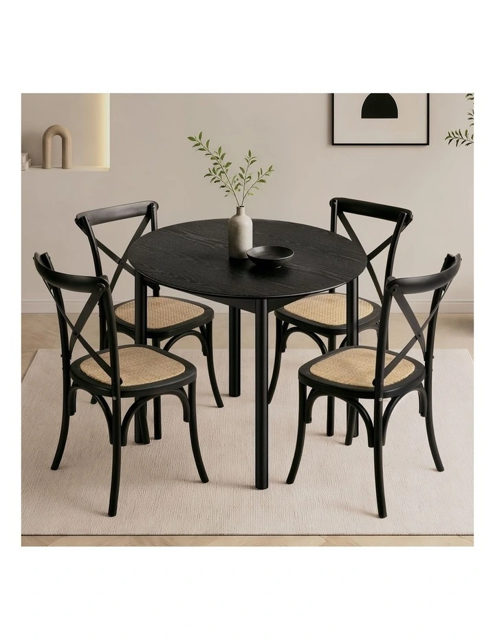 Oikiture 5PCS Dining Table Set 100cm Round Table and Rubberwood Dining Chairs image 4