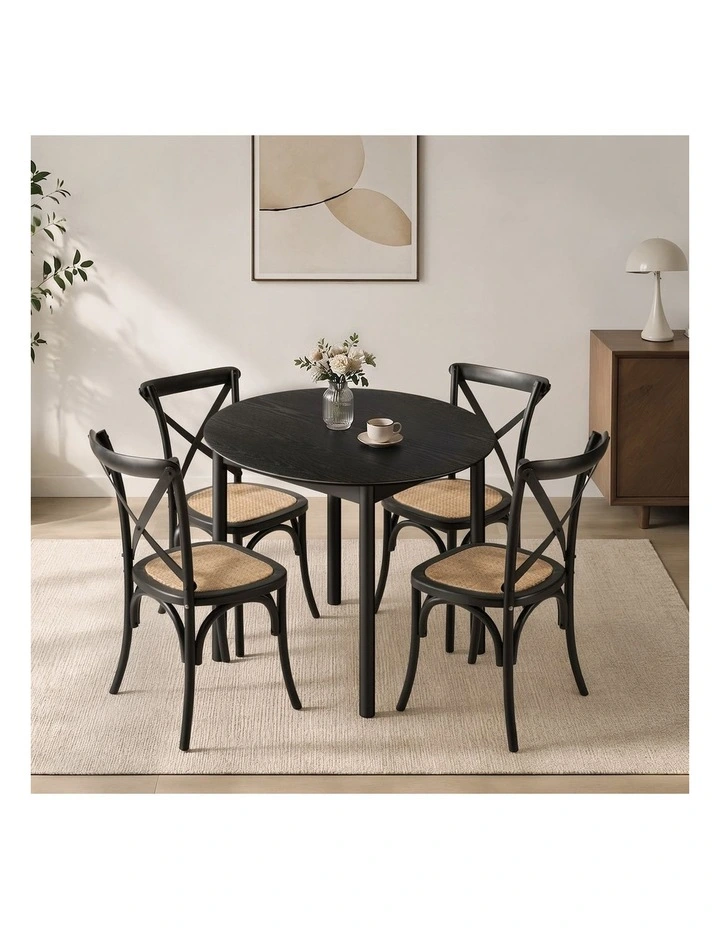 Oikiture 5PCS Dining Table Set 100cm Round Table and Rubberwood Dining Chairs image 5