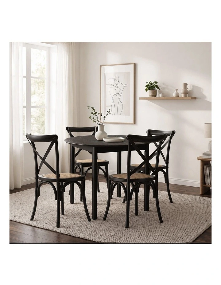 Oikiture 5PCS Dining Table Set 100cm Round Table and Rubberwood Dining Chairs image 6