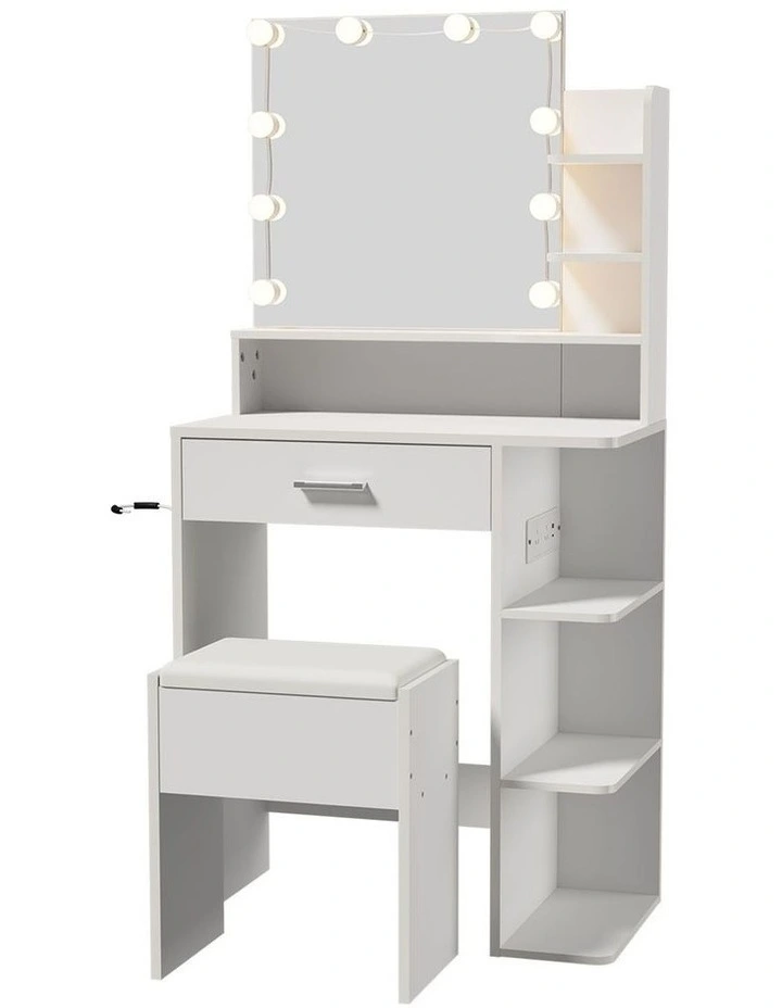 Oikiture Small Dressing Table Set LED Lights Makeup Mirror Vanity Desk White image 1