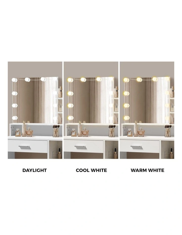 Oikiture Small Dressing Table Set LED Lights Makeup Mirror Vanity Desk White image 7