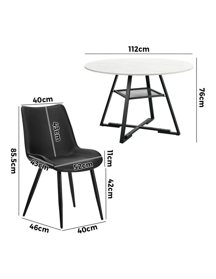 Oikiture 5PCS Dining Table Set Round Marble-Look Table and Chairs PU Leather image 2