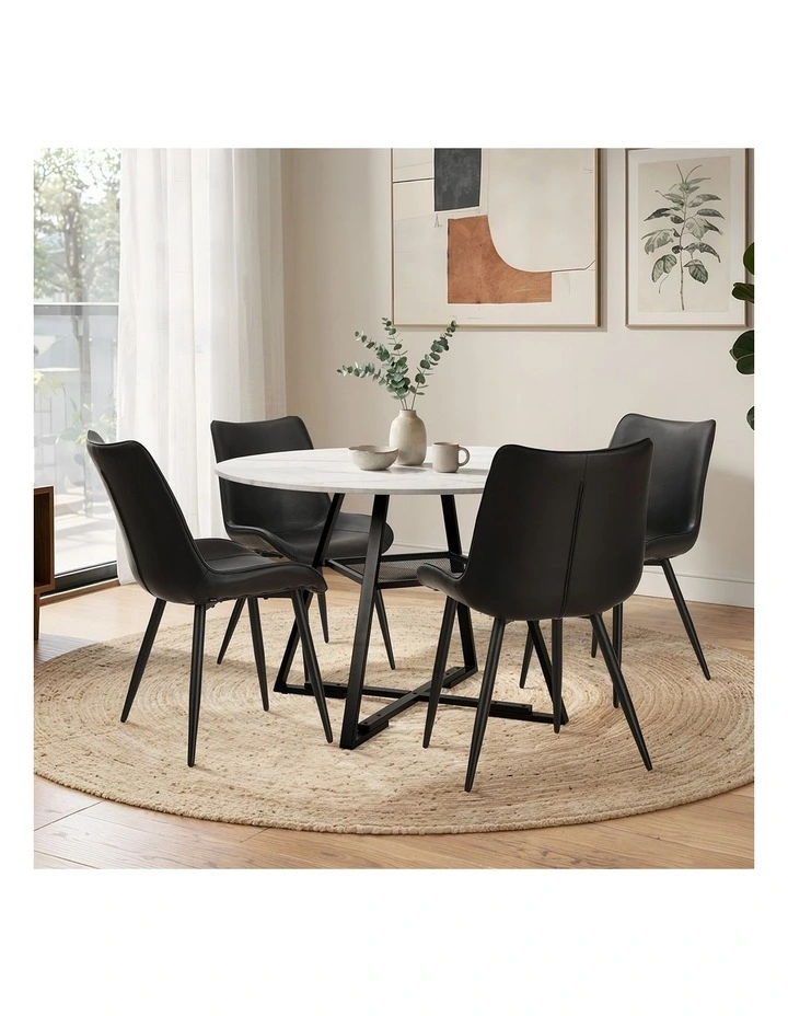 Oikiture 5PCS Dining Table Set Round Marble-Look Table and Chairs PU Leather image 4