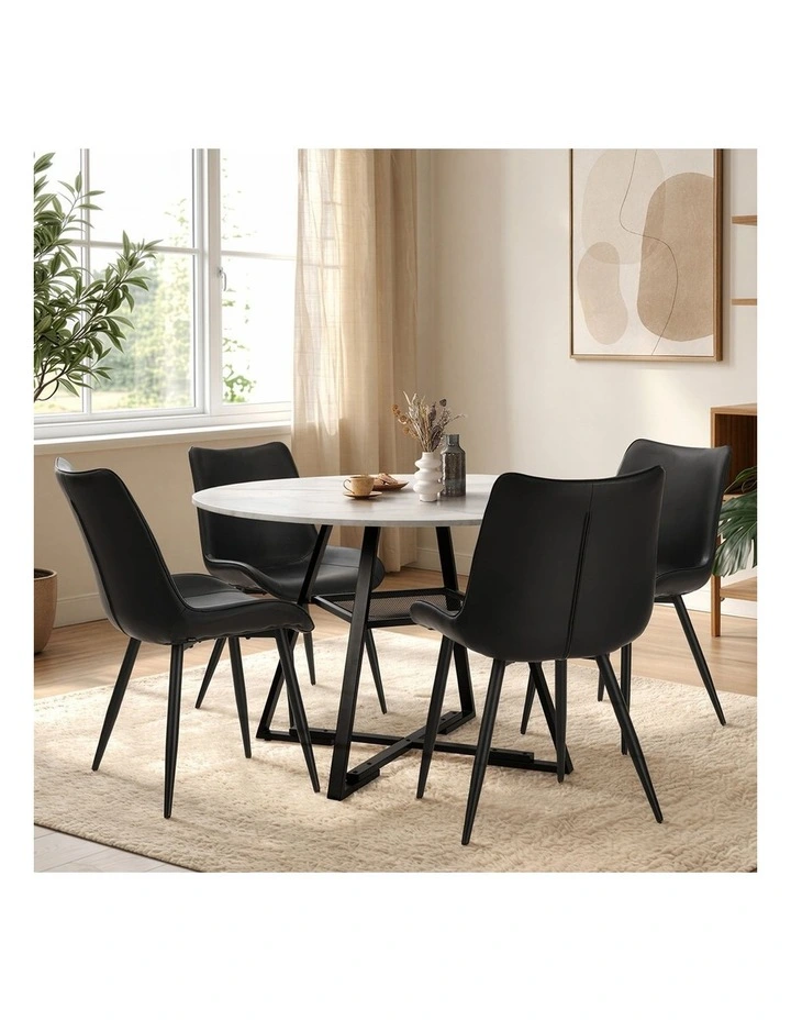 Oikiture 5PCS Dining Table Set Round Marble-Look Table and Chairs PU Leather image 5