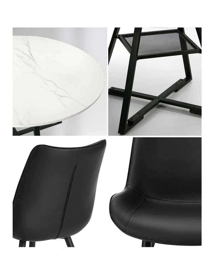 Oikiture 5PCS Dining Table Set Round Marble-Look Table and Chairs PU Leather image 6