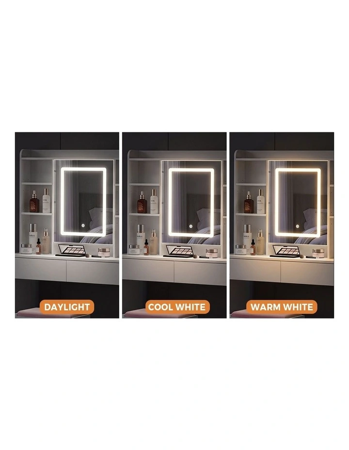 Oikiture Dressing Table Set LED Mirror Hidden Shelves Charging Station White image 7