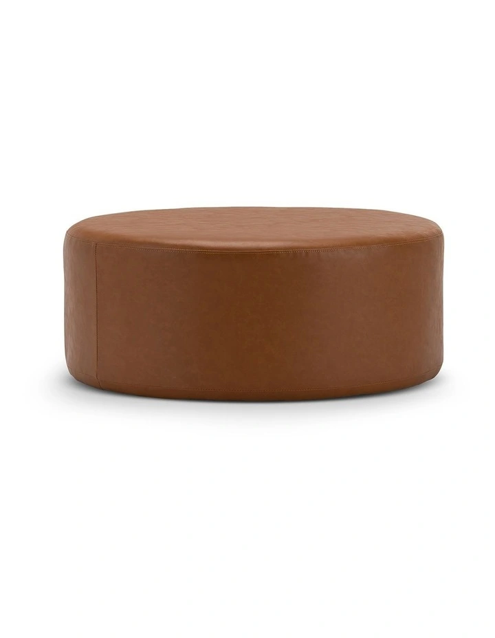 Halle Large 90cm Round Ottoman in Whiskey Tan image 1