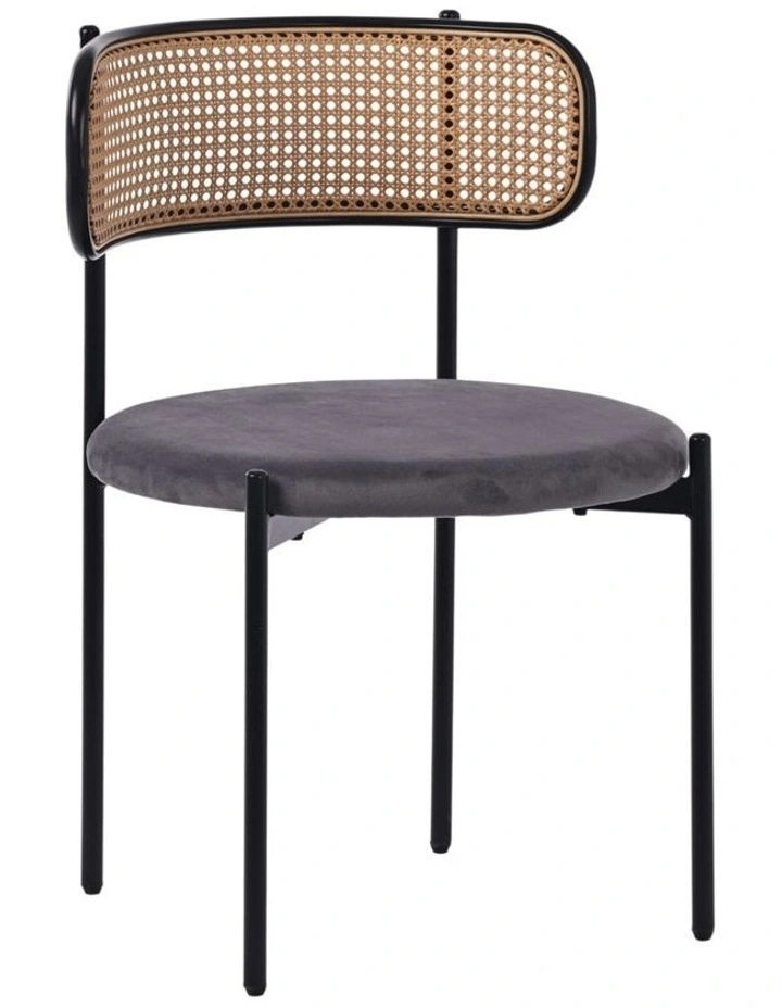 Set of 4 Dining Chairs, 4PCS Cane-Style Rattan Backrest, Velvet Upholstered Seat, Grey image 3