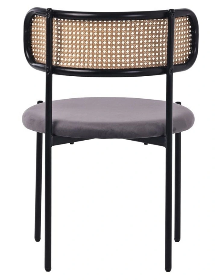 Set of 4 Dining Chairs, 4PCS Cane-Style Rattan Backrest, Velvet Upholstered Seat, Grey image 5